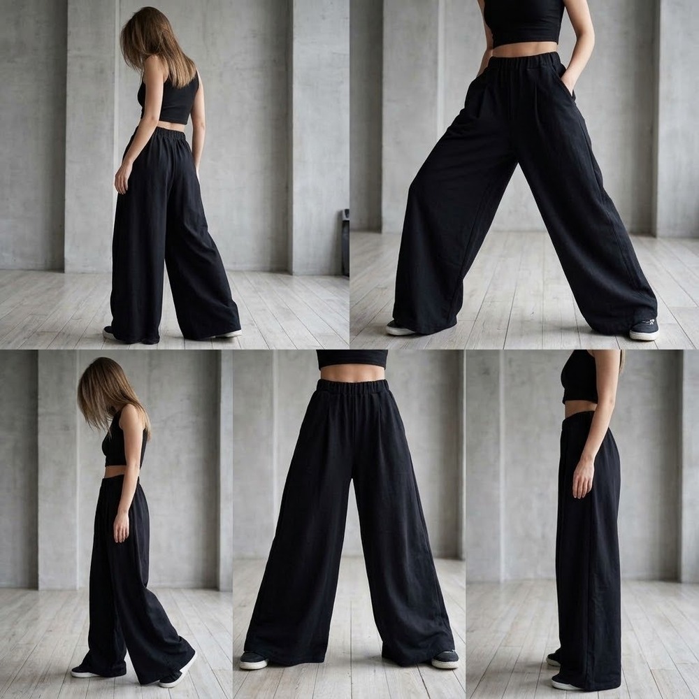 Aerie Black Wide Leg Lounge Pants High Waisted Pleated Knit Trousers Medium
